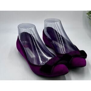 Marc Jacobs Purple‎ Suede Ballet Flat Pointed Toe Grosgrain Bow Women Sz 36.5/6